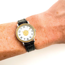 Load image into Gallery viewer, Vintage 1990s Two-Tone Hermès Sellier Ladies&#39; Quartz Watch with Round White Dial and Black Leather Strap
