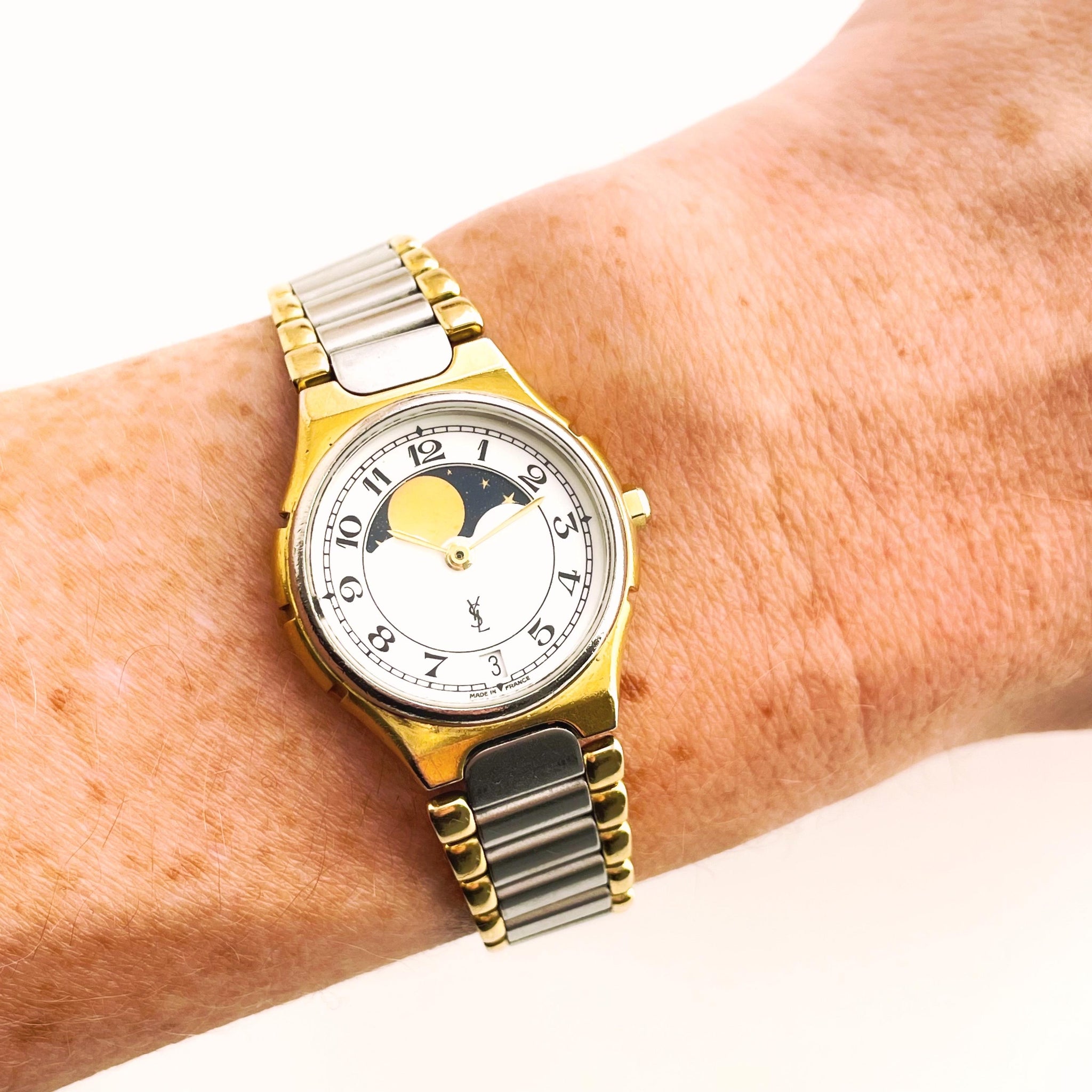 YSL Ladies' Moon Phase Quartz Watch with Two-Tone Bracelet and