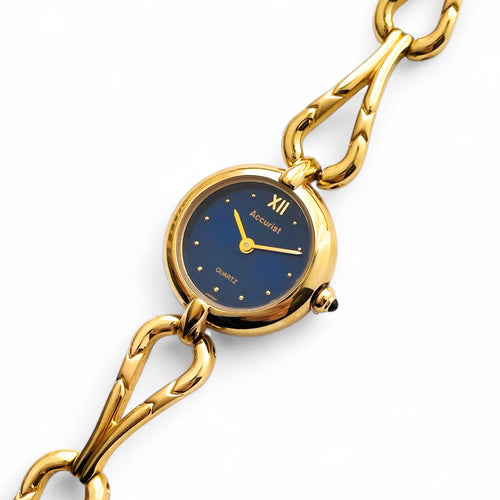Vintage Ladies' Gold-Plated Accurist Quartz Watch with Dark Blue Dial