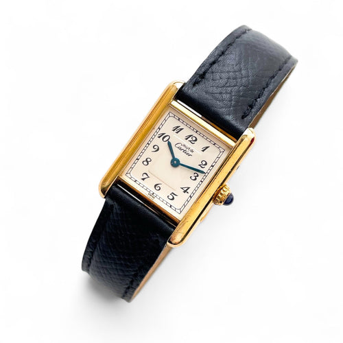 Vintage Ladies' Must de Cartier Tank Vermeil With Arabic Numerals and Leather Strap - Quartz Movement