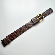 Load image into Gallery viewer, 12mm Dark Brown Faux Leather Lizard Grain Watch Strap - Gold Buckle
