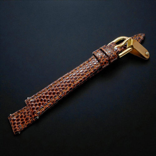 12mm Brown Genuine Leather Anti-Allergic Grain Watch Strap - Gold Buckle