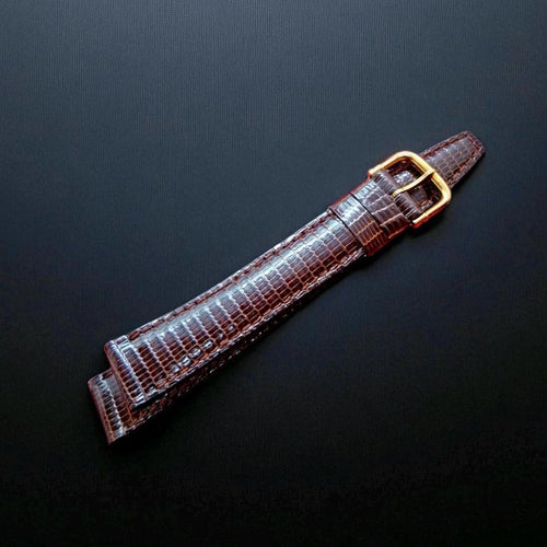 8-10-14-20mm Dark Brown Cobra Genuine Leather Watch Strap - Gold Buckle - NOS