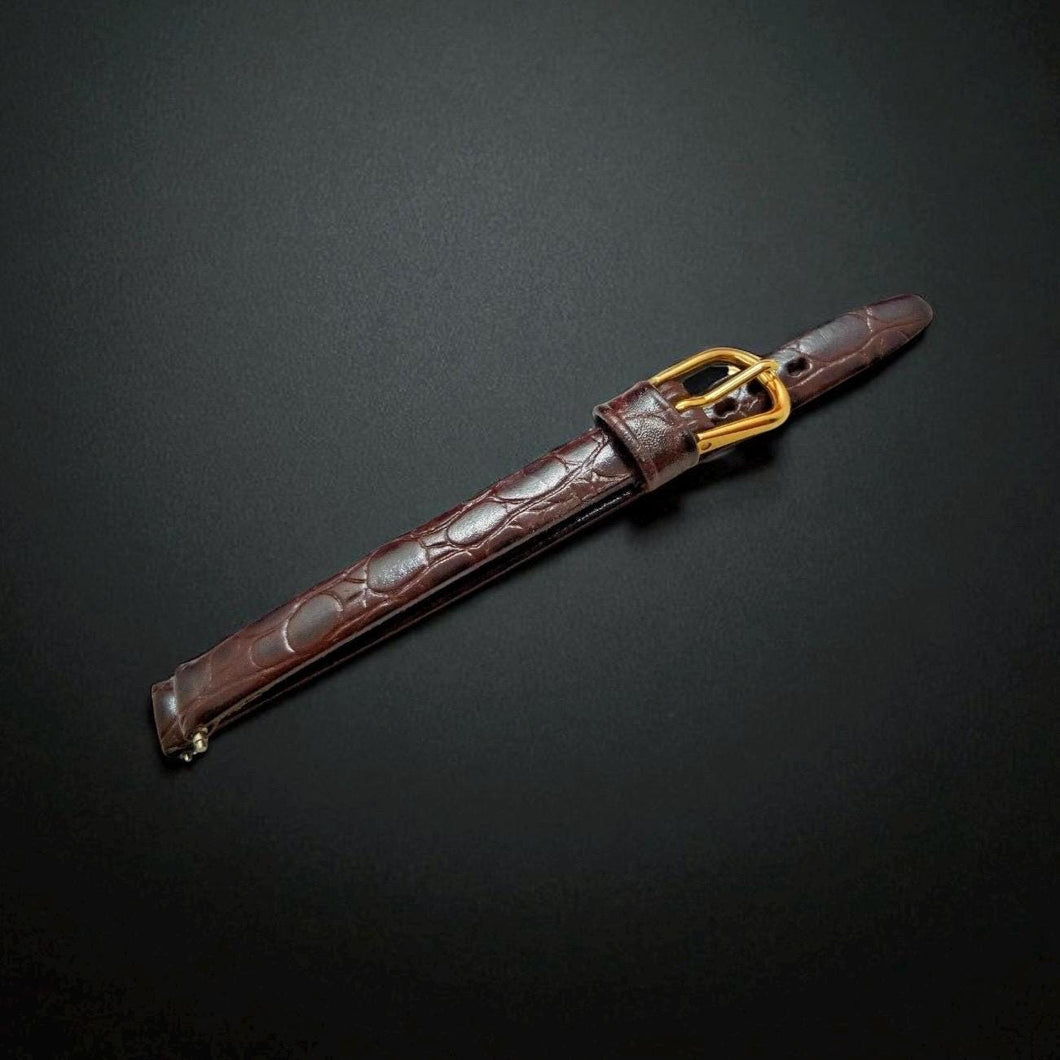 8mm Dark Brown Apollo Genuine Leather Watch Strap - Gold Buckle