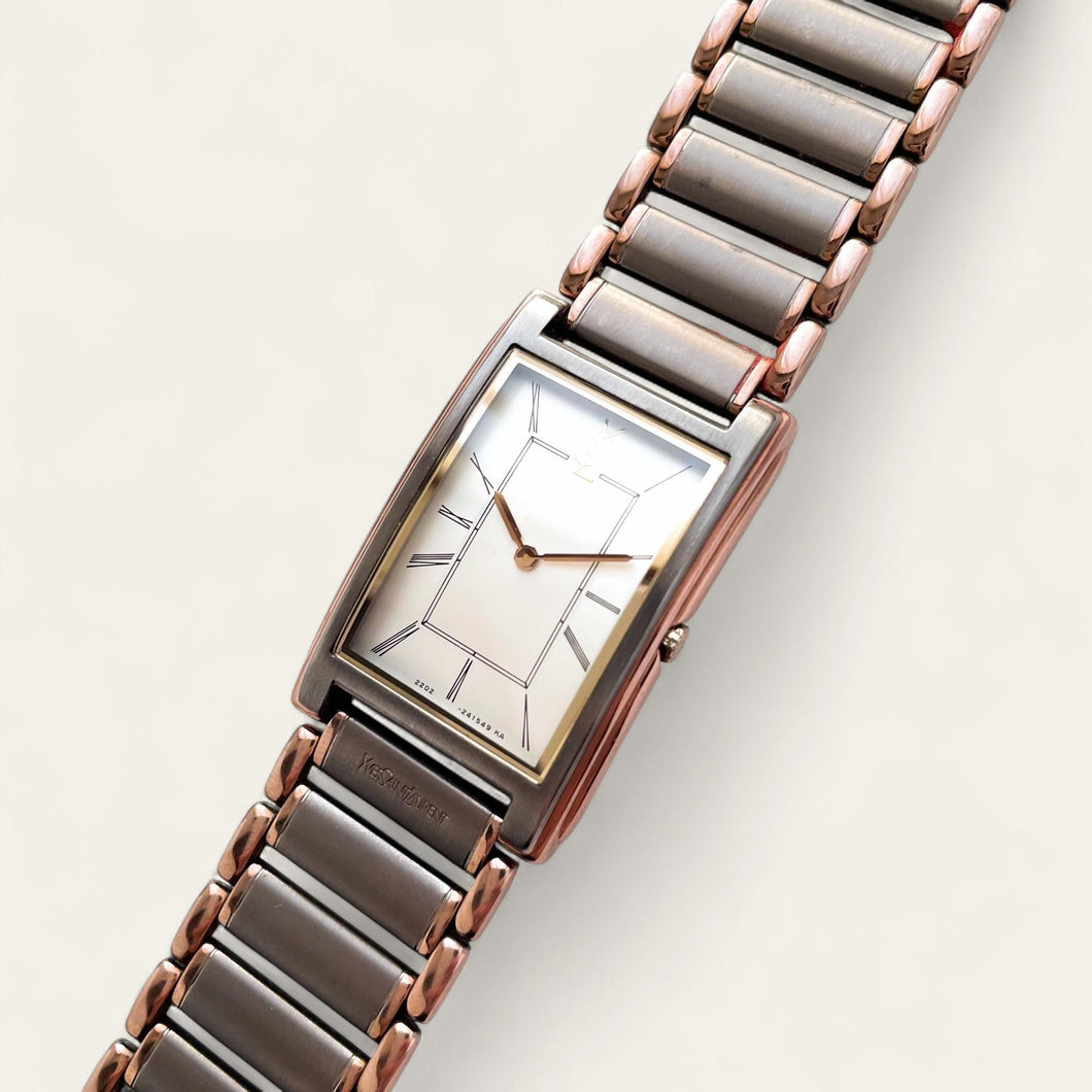 YSL Unisex Quartz Watch – Two-Tone with Rectangular Tank Dial, 1990s