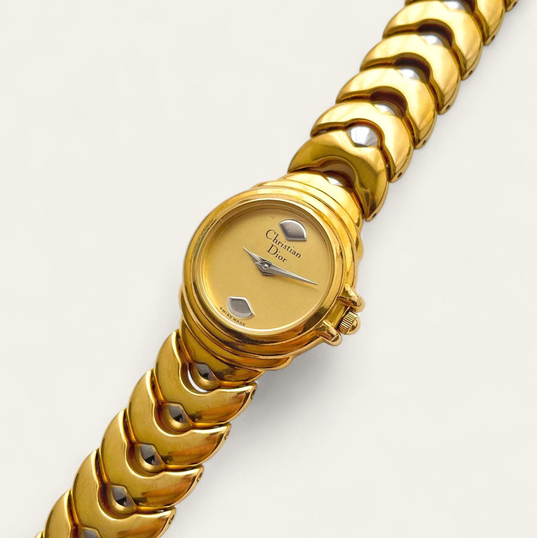 Christian Dior Ladies’ Quartz Watch – Gold-Plated with Silver Accents