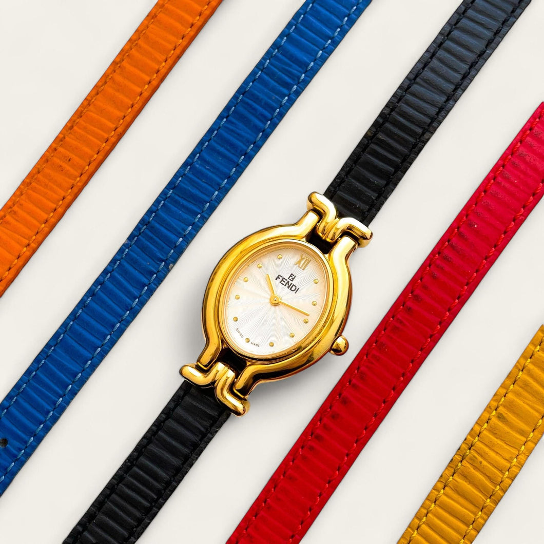 Vintage 1990s Fendi 640L Quartz Watch - Interchangeable Leather Straps