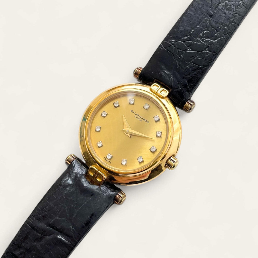 Balenciaga Ladies’ Quartz Watch – Gold-Plated with Diamond Dial, 1990s