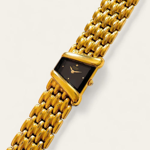 Vintage 90s Gold-Plated Seiko Asymmetrical Quartz Watch - Black Dial