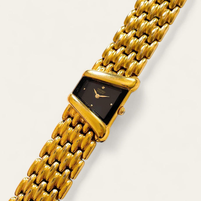 Vintage 90s Gold-Plated Seiko Asymmetrical Quartz Watch - Black Dial