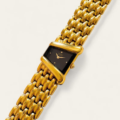 Vintage 90s Gold-Plated Seiko Asymmetrical Quartz Watch - Black Dial