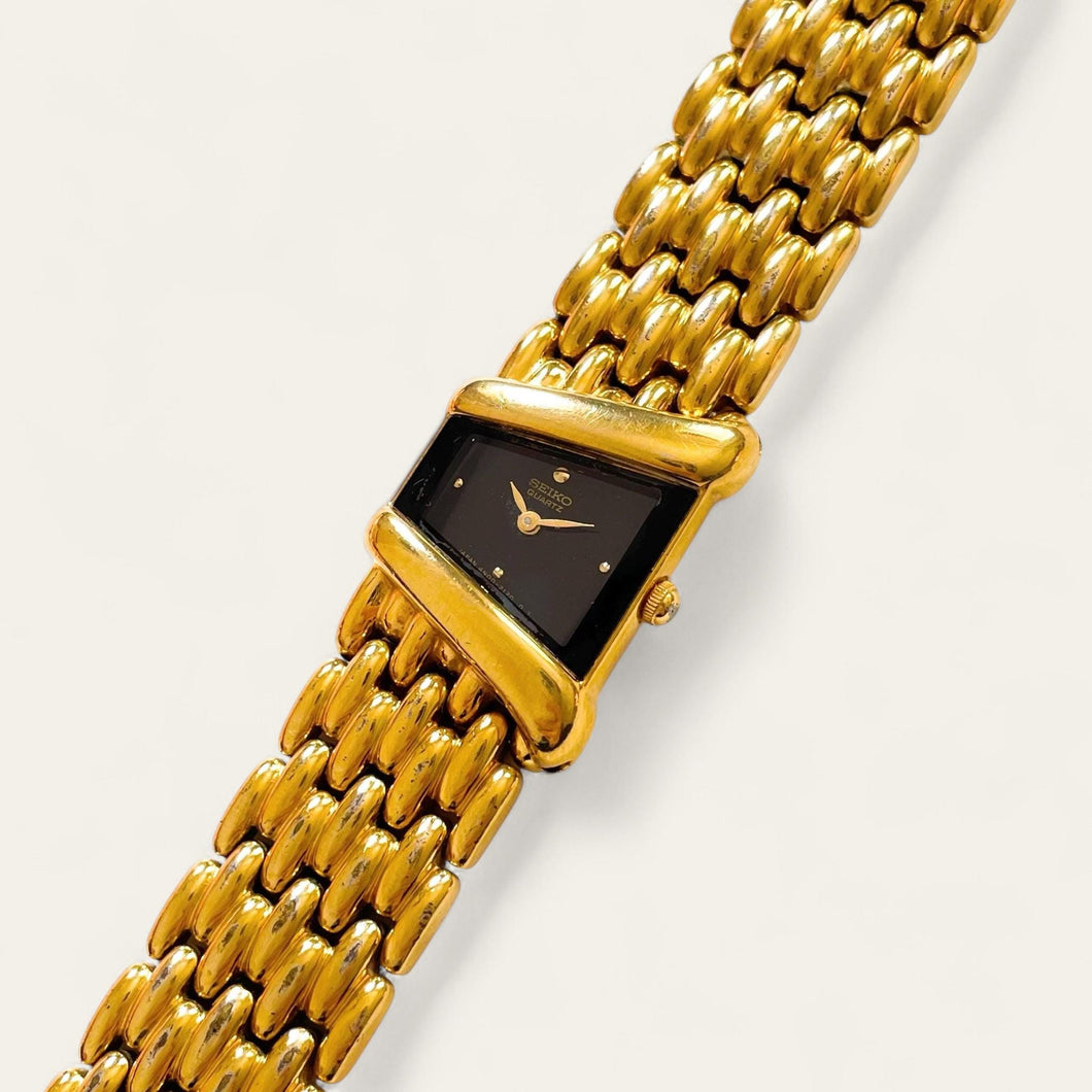 Vintage 90s Gold-Plated Seiko Asymmetrical Quartz Watch - Black Dial