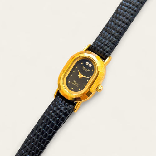 Tiny Vintage Ladies' Gold-Plated Omax (Seiko) Quartz Watch - Black