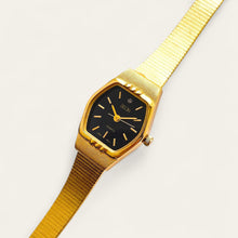 Load image into Gallery viewer, Vintage Gold-Plated Zeon Ladies&#39; Quartz Watch - Black Dial
