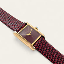 Load image into Gallery viewer, Vintage Cartier Must de Tank Vermeil Mechanical Watch: Burgundy Dial, Boxed
