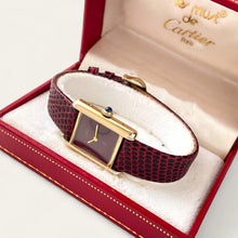 Load image into Gallery viewer, Vintage Cartier Must de Tank Vermeil Mechanical Watch: Burgundy Dial, Boxed
