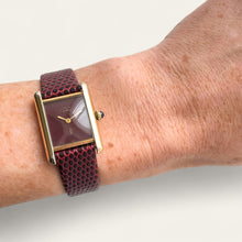 Load image into Gallery viewer, Vintage Cartier Must de Tank Vermeil Mechanical Watch: Burgundy Dial, Boxed

