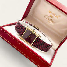 Load image into Gallery viewer, Vintage Cartier Must de Tank Vermeil Mechanical Watch: Burgundy Dial, Boxed
