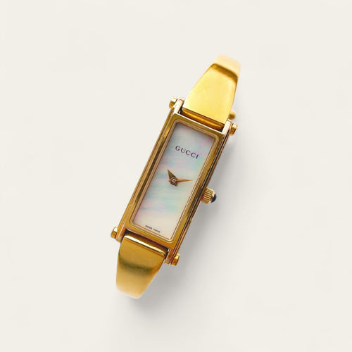Vintage Gucci 1500L Gold Bangle Watch - 2001, MOP Dial, Boxed