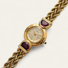 Load image into Gallery viewer, Vintage 90s Gold-Plated Seiko Watch: Ruby Adorned
