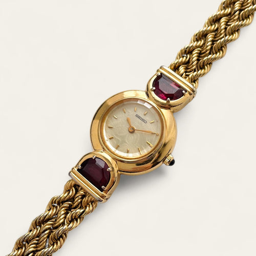Vintage 90s Gold-Plated Seiko Watch: Ruby Adorned