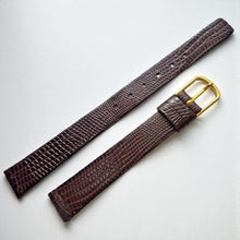 Load image into Gallery viewer, 12mm Dark Brown Faux Leather Lizard Grain Watch Strap - Gold Buckle
