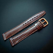Load image into Gallery viewer, 8-10-14-20mm Dark Brown Cobra Genuine Leather Watch Strap - Gold Buckle - NOS
