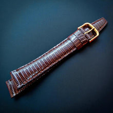 Load image into Gallery viewer, 8-10-14-20mm Dark Brown Cobra Genuine Leather Watch Strap - Gold Buckle - NOS
