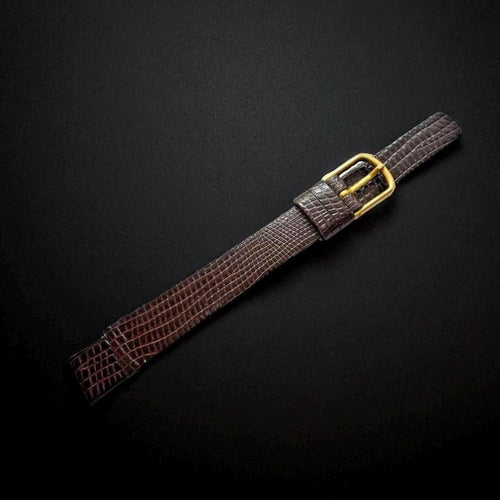 12mm Dark Brown Faux Leather Lizard Grain Watch Strap - Gold Buckle