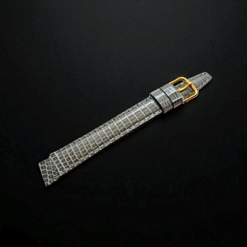 8-9-10-12mm Grey Cobra Genuine Leather Watch Strap - Gold Buckle - NOS