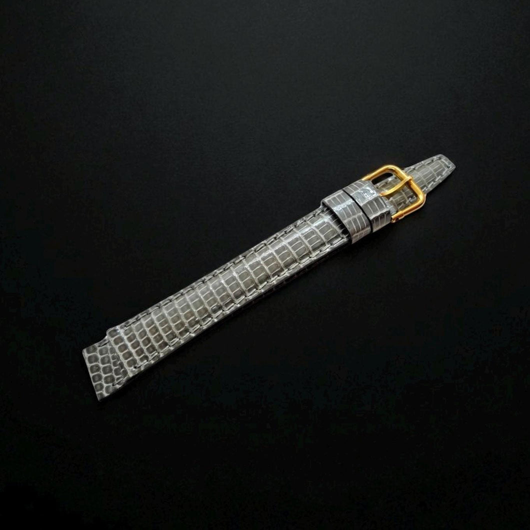 8-9-10-12mm Grey Cobra Genuine Leather Watch Strap - Gold Buckle - NOS