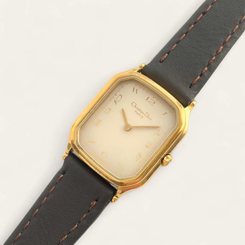 Vintage Ladies' Christian Dior Gold-Plated Quartz Watch - Brown Leather