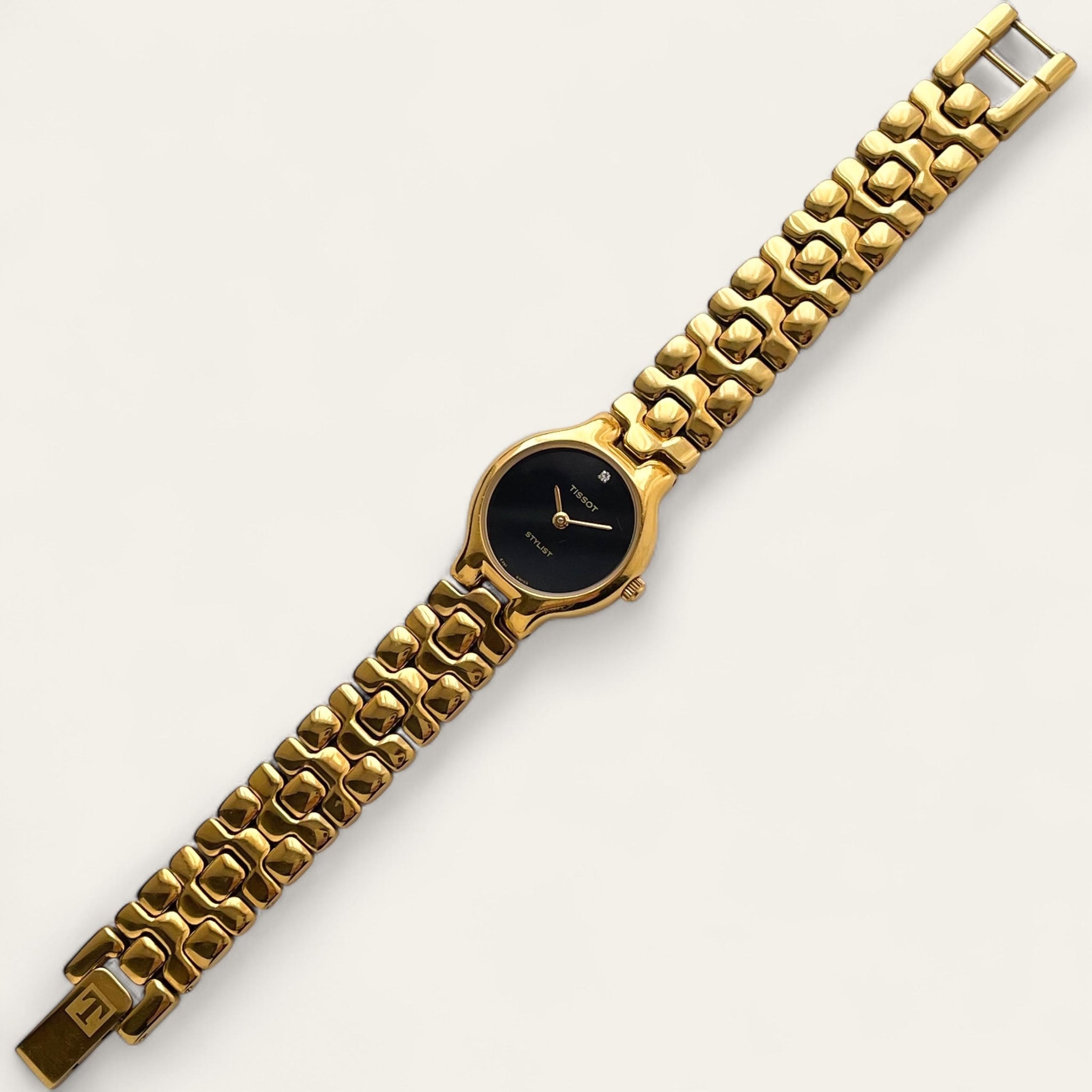 Ladies' Vintage Gold-Plated Tissot Stylist Quartz Watch - Black