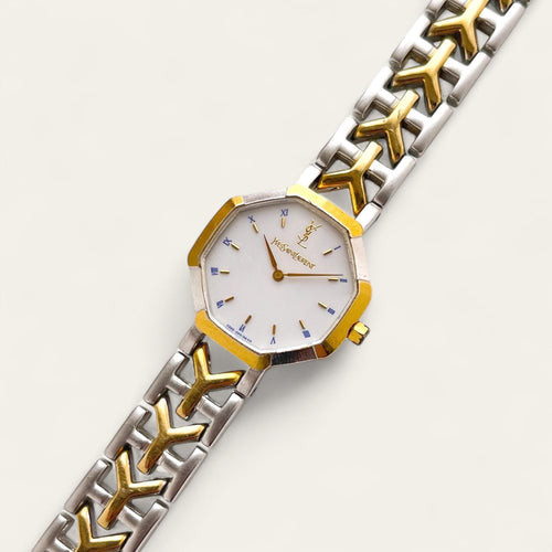 Vintage 90s YSL Ladies’ Quartz Watch – Two-Tone & Octagon Dial