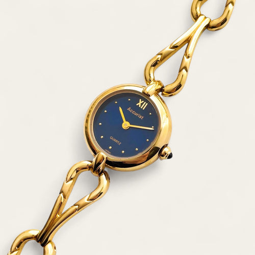 Vintage Ladies' Gold-Plated Accurist Quartz Watch with Dark Blue Dial