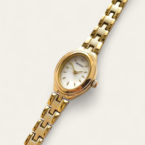 Ladies' Sekonda Quartz Watch With Gold-Tone Bracelet and White Oval Face