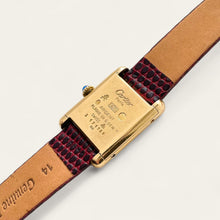 Load image into Gallery viewer, Vintage Cartier Must de Tank Vermeil Mechanical Watch: Burgundy Dial, Boxed
