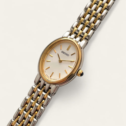 Vintage Ladies' Two-Tone Seiko Quartz Watch with Steel Bracelet - Oval Dial