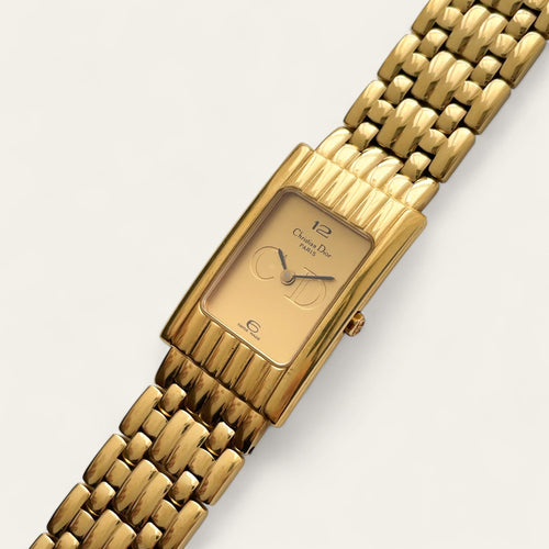 Vintage Christian Dior Gold-Plated Watch Tank Rectangular Watch - Quartz