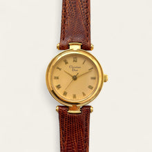 Load image into Gallery viewer, Vintage Christian Dior Gold-Plated Ladies&#39; Quartz Watch - Brown Leather Strap

