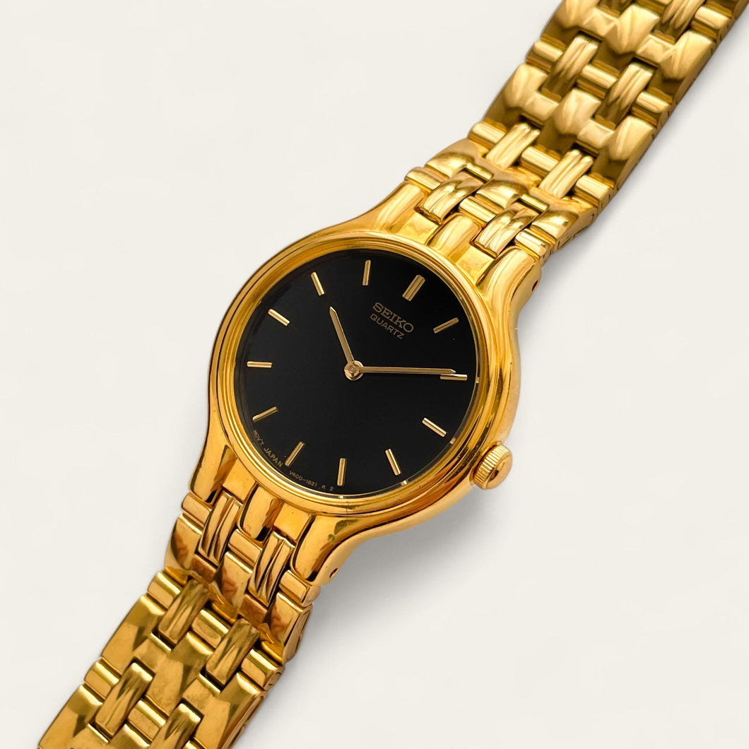 Vintage Gold-Plated Ladies' Seiko Quartz Watch - Black Dial