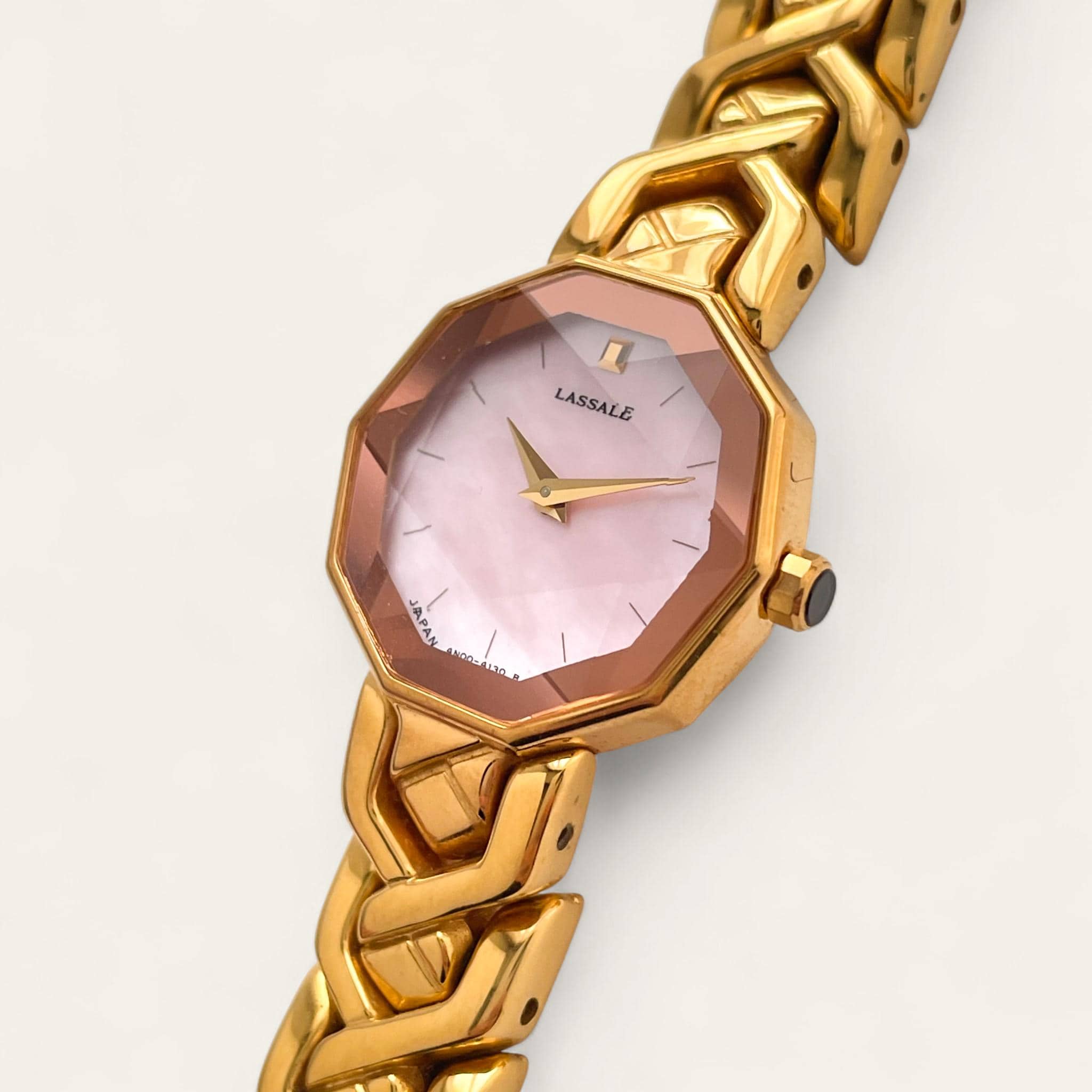 1990s Gold-Plated Seiko Lassale Quartz Watch - Pink Dial, Faceted