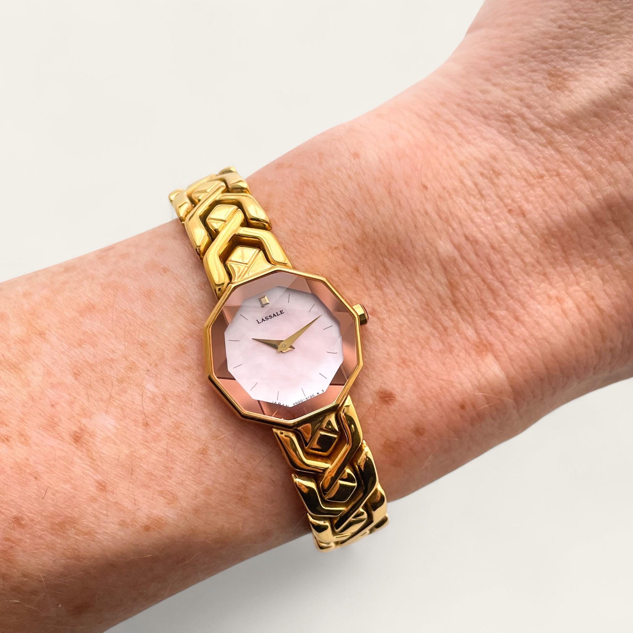 1990s Gold-Plated Seiko Lassale Quartz Watch - Pink Dial, Faceted