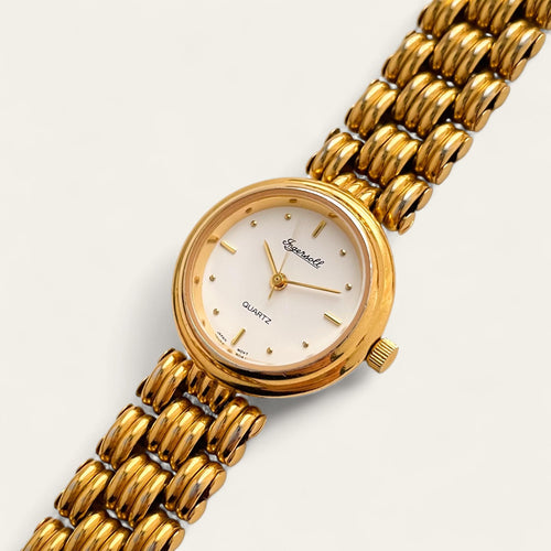 Vintage Ladies' Gold-Plated Ingersoll Quartz Watch - White Round Dial