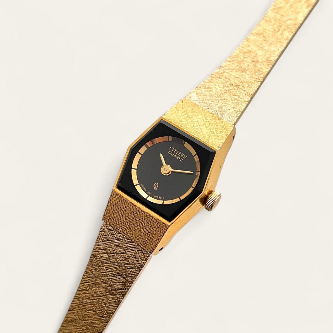Vintage Gold-Plated Ladies' Citizen Quartz Watch - Black Dial