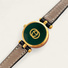 Load image into Gallery viewer, Vintage 90s Ladies' Gucci Quartz Watch - Green Sector Dial - Leather Strap
