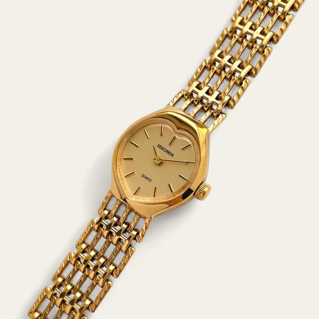 Vintage Ladies' Gold-Plated Heart-Shaped Sekonda Quartz Watch