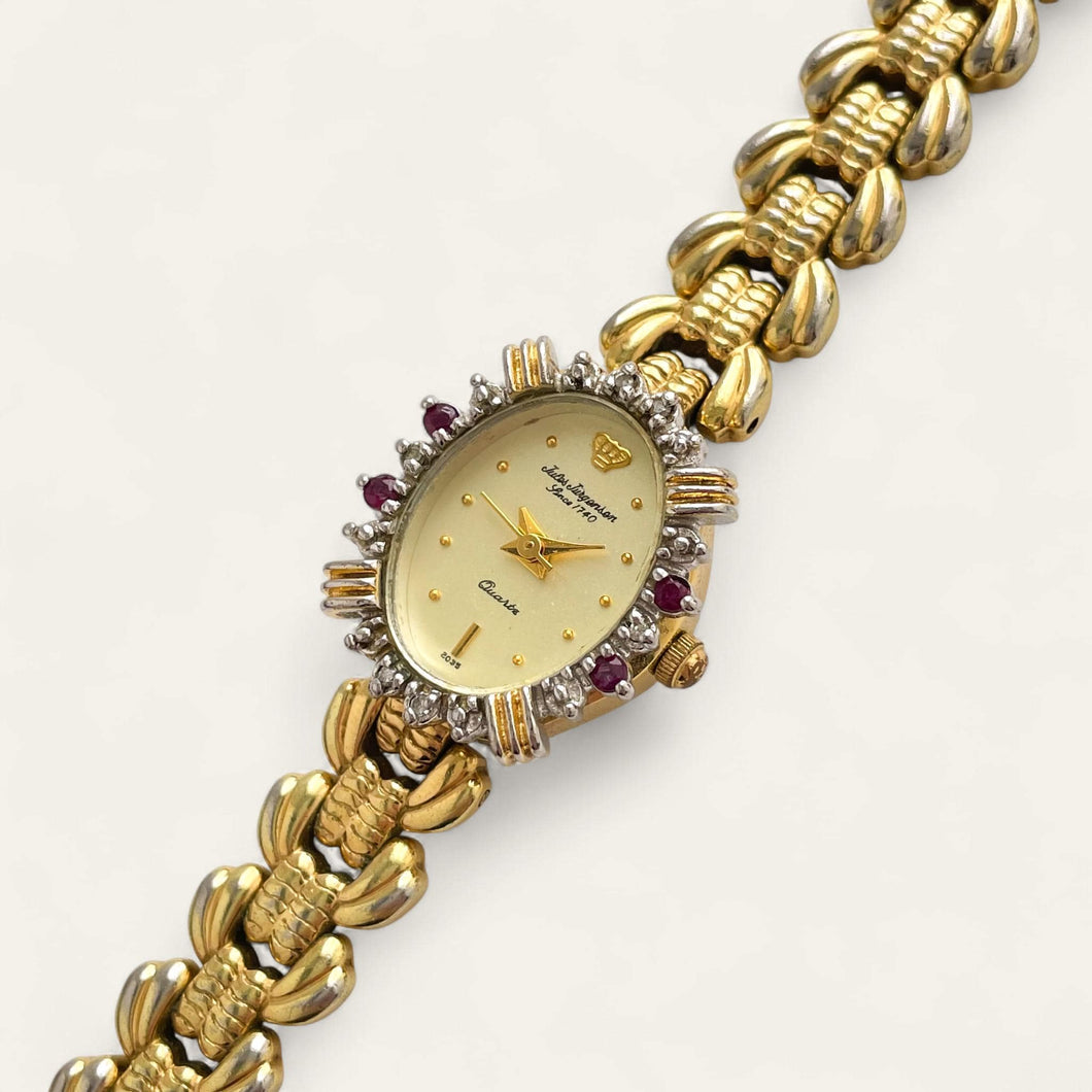 Vintage 90s Gold-Plated Jules Jürgensen Watch - Diamond & Ruby Bezel