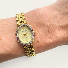 Load image into Gallery viewer, Vintage 90s Gold-Plated Jules Jürgensen Watch - Diamond &amp; Ruby Bezel
