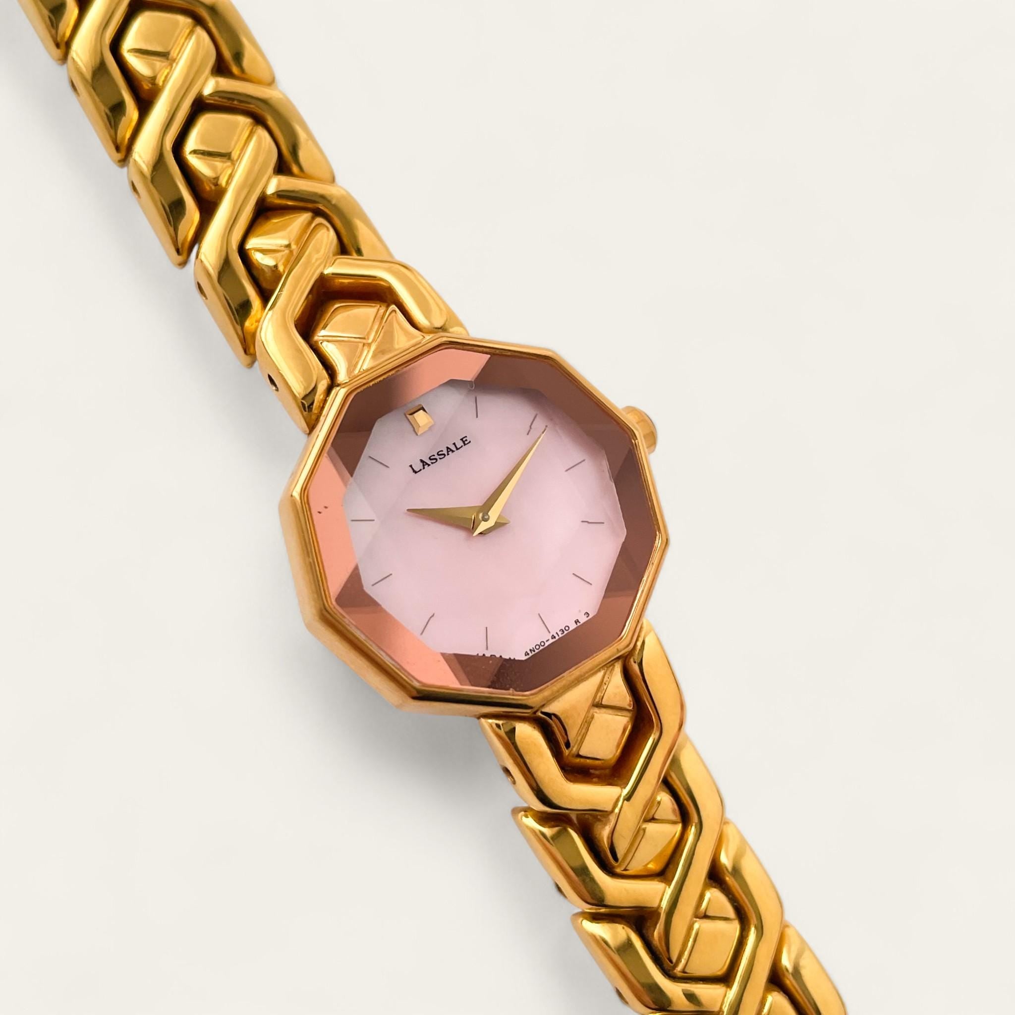 1990s Gold-Plated Seiko Lassale Quartz Watch - Pink Dial, Faceted